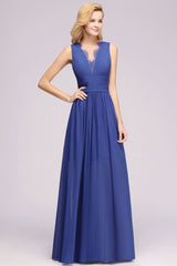 Elegant Chiffon Lace Sleeveless Long Elegant Ruffles Bridesmaid Dress