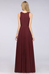 Elegant Chiffon Sleeveless V-Neck Bridesmaid Dress Long Ruffles Side Split Evening Gown