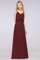 Elegant Chiffon Spaghetti V-Neck Bridesmaid Dress Sleeveless Maid of Honor Dress