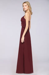 Elegant Chiffon Spaghetti V-Neck Bridesmaid Dress Sleeveless Maid of Honor Dress