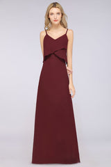 Elegant Chiffon Spaghetti V-Neck Bridesmaid Dress Sleeveless Maid of Honor Dress