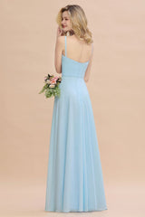 Elegant Front Split Bridesmaid Dress Garden Spaghetti Straps V-neck Long Dress