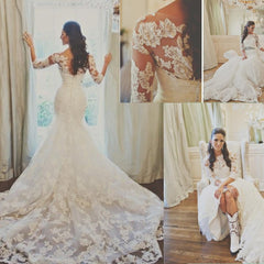 Elegant Half Sleeve Court Train Bridal Gown Latest White Mermaid Lace Wedding Dresses