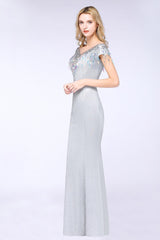 Elegant Jewel Short Sleeves Sequins Evening Dress with Tassels in Stock