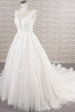 Elegant Jewel Straps A-line Wedding Dress | Champgne Tulle Bridal Gowns With Appliques