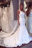 Elegant Lace Mermaid Sleeveless Wedding Dresses | Open Back Crystall Bridal Gowns