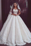 Elegant Lace Straps Wedding Dresses | Puffy Sleeveless Bridal Ball Gowns