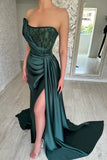 Elegant Long Dark Green Sleeveless Beading Prom Dresses With Split