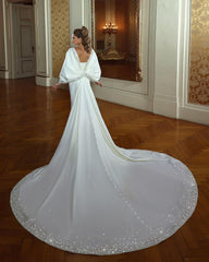 Elegant Long Mermaid Sweetheart Long Sleeves Beading Bridal Dress With Train