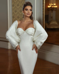 Elegant Long Mermaid Sweetheart Long Sleeves Beading Bridal Dress With Train