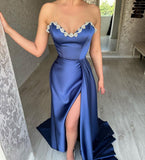 Elegant Long Royal Blue Sleeveless Prom Dresses With Split