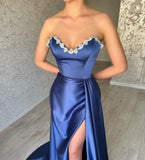 Elegant Long Royal Blue Sleeveless Prom Dresses With Split