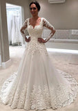 Elegant Long Sleeve Lace Wedding Dresses | Illusion Sexy Bride Dresses with Long Train