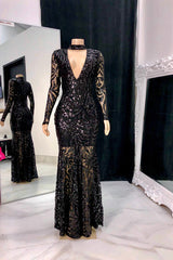 Elegant Long Sleeves V-neck Mermaid Prom Dress With Applique