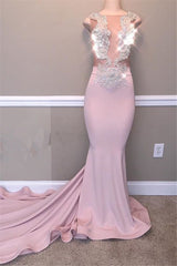 Elegant Mermaid Beads Appliques Prom Dresses | Sheer Tulle Sleeveless Evening Gowns