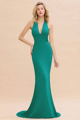 Elegant Mermaid Halter Evening Dress Simple Sleeveless Long Party Gown