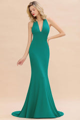 Elegant Mermaid Halter Evening Dress Simple Sleeveless Long Party Gown