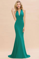 Elegant Mermaid Halter Evening Dress Simple Sleeveless Long Party Gown