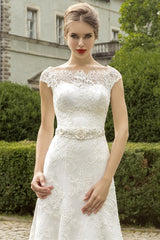 Elegant Mermaid Lace Beadings Bridal Dress Court Train Cap Sleeve Wedding Dresses