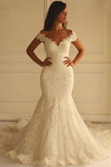 Elegant Off-The-Shoulder Mermaid Lace-Applique Wedding Dresses