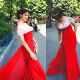 Elegant Off The Shoulder Prom Dress Chiffon Court Train Sheath Evening Gown