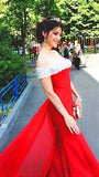 Elegant Off The Shoulder Prom Dress Chiffon Court Train Sheath Evening Gown