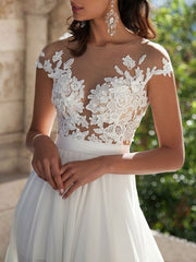 Elegant Off The Shoulder White Split Ruffles Wedding Dresses WIth Lace Appliques