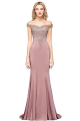 Elegant Off-the-Shoulder Mermaid Prom Dress Long With Lace Appliques