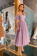 Elegant Off-the-Shoulder Sequins Tulle Short Prom Dress