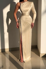 Elegant One Shoulder Split Mermaid Evening Dresses