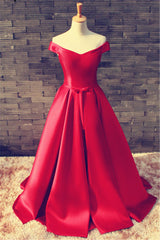 Elegant Red Off Shoulder Lace-Up Evening Gowns V-Neck Sweep Train Plus Size Prom Dress TB0198