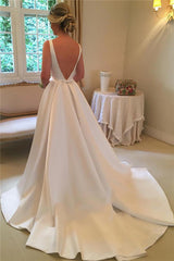 Elegant Satin Wedding Dresses | Open Back Sleeveless Royal Wedding Dress