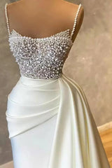 Elegant Sequins Pearls Mermaid Prom Dress Sleeveless Evening Maxi Dress