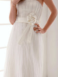 Elegant Sheath Wedding Dresses Strapless Organza Sleeveless Bridal Gowns On Sale