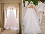 Elegant Short Sleeves White Long Wedding Dress With Lace Appliques