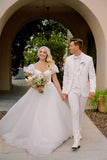 Elegant Short Sleeves White Long Wedding Dress With Lace Appliques