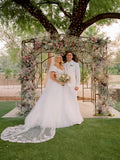 Elegant Short Sleeves White Long Wedding Dress With Lace Appliques