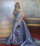 Elegant Sleeveless A Line Satin Prom Dresses with Beads