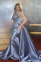 Elegant Sleeveless A Line Satin Prom Dresses with Beads