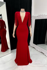 Elegant Sleeveless V-neck Mermaid Prom Dress With Tassels