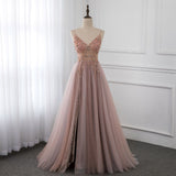 Elegant Spaghetti Straps Blushing Pink Prom Dress Crystal