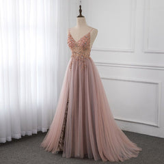 Elegant Spaghetti Straps Blushing Pink Prom Dress Crystal