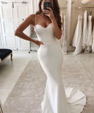 Elegant Spaghetti Straps Ivory Appliques Mermaid Wedding Dresses