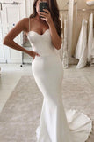 Elegant Spaghetti Straps Ivory Appliques Mermaid Wedding Dresses