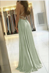 Elegant Spaghetti-Straps Long Evening Prom Dress With Split