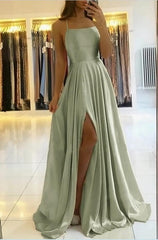 Elegant Spaghetti-Straps Long Evening Prom Dress With Split