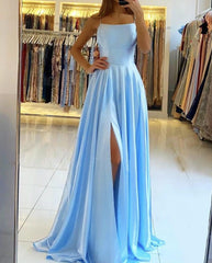 Elegant Spaghetti-Straps Long Evening Prom Dress With Split