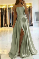 Elegant Spaghetti-Straps Long Evening Prom Dress With Split