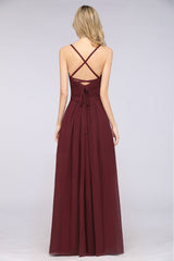 Elegant Spaghetti-Straps Sweetheart Sleeveless Bridesmaid Dress Ruffles Chiffon