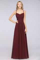 Elegant Spaghetti-Straps Sweetheart Sleeveless Bridesmaid Dress Ruffles Chiffon